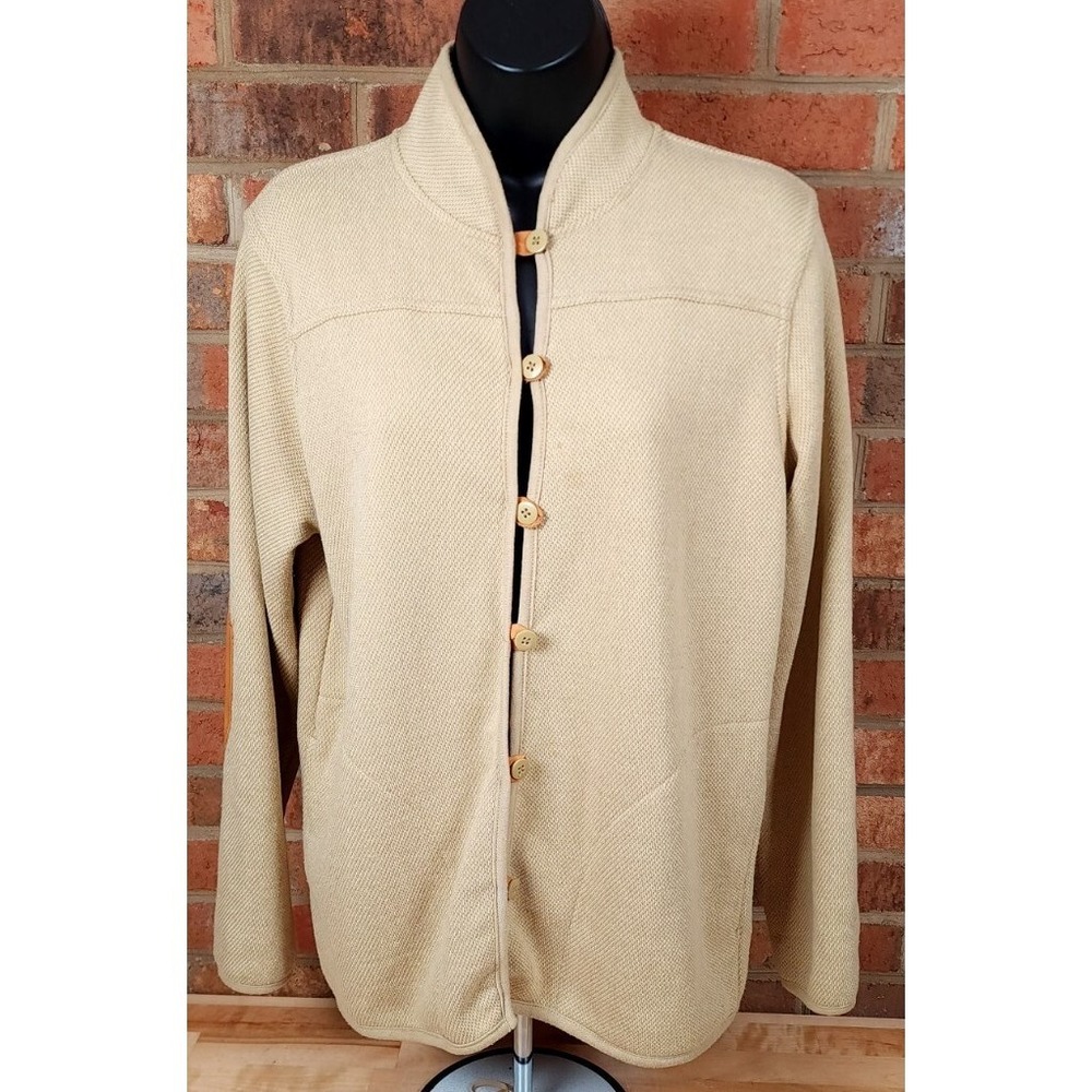 Orvis Womens Small Beige Button Sweater Cardigan Leather Elbow‎ Patches